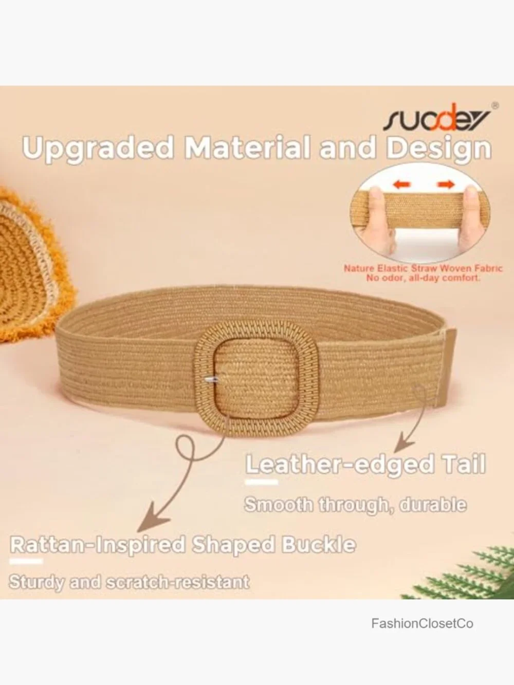 Straw Woven Stretchy Waist Belt for Women Dresses - Wide Boho Elastic Belt with